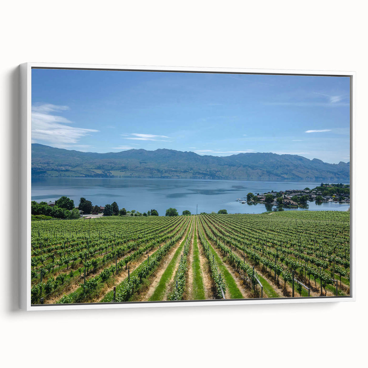 Vintage poster art of British Columbia scenery on a framed canvas, featuring vibrant colorful imagery.