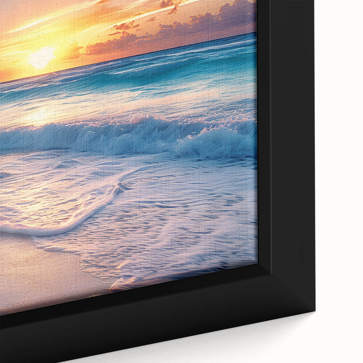 Framed canvas of a textured, colorful Cancun scenery in black, ideal for extra large living room wall art.