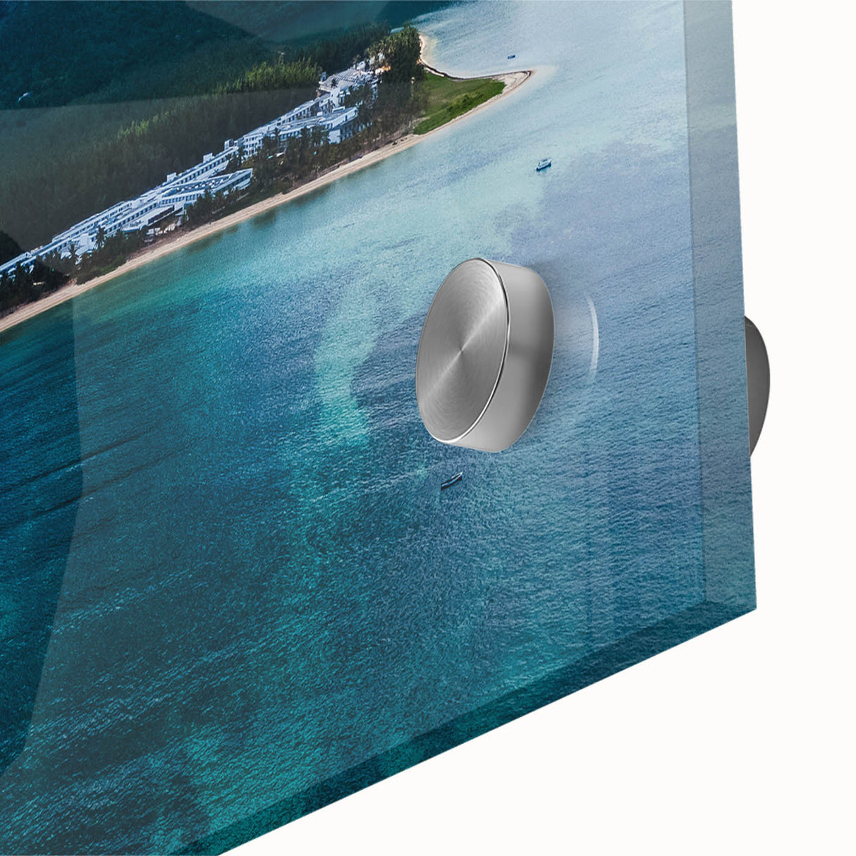 Large abstract wall art depicting a Mauritian landscape in muted earth tones on acrylic glass, suitable for dining room art.