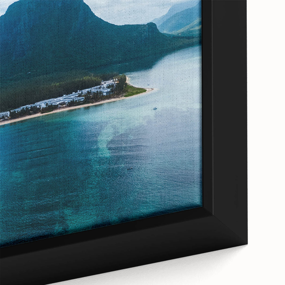 Extra large framed canvas of a textured, colorful African scenery, ideal for living room ambiance.