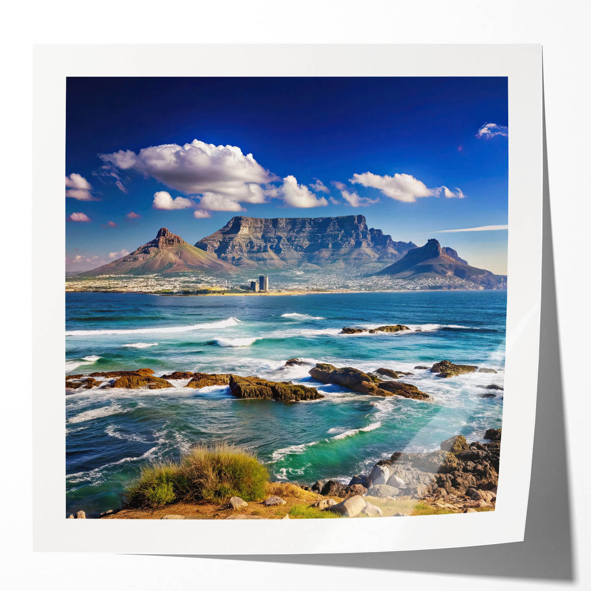 Extra large rolled canvas print depicting a serene African landscape in muted earth tones, ideal for dining room wall art.