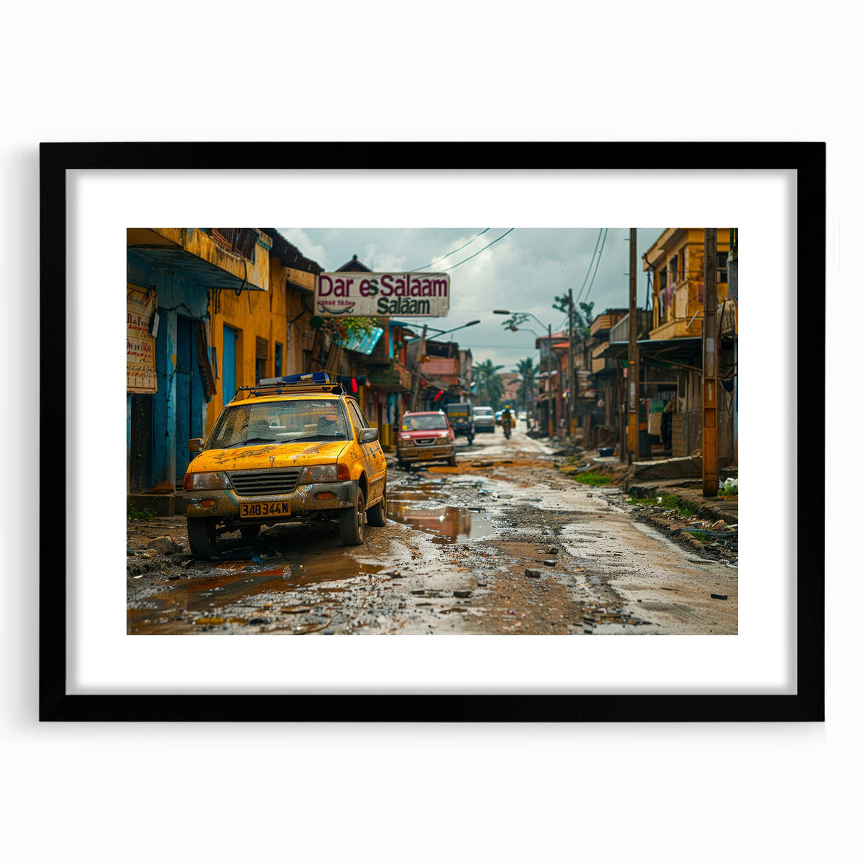 Extra large abstract art print featuring a colorful, textured depiction of Tanzania scenery on a framed canvas.