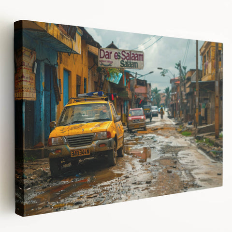 Large canvas print of a Tanzanian landscape in earth tones, ideal for kitchen wall art.