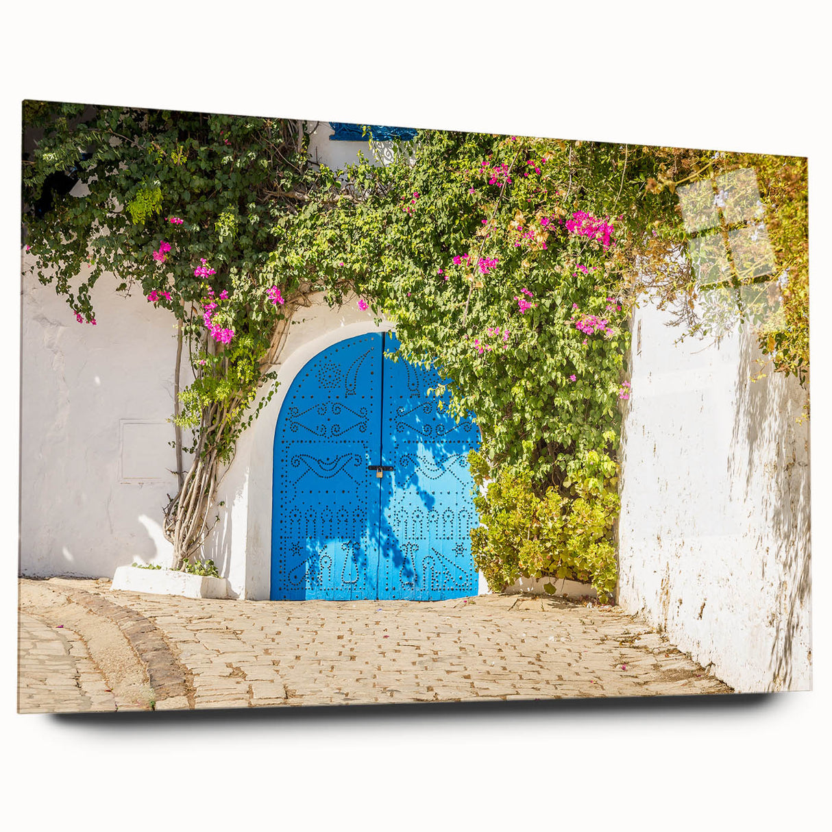 Large abstract wall art depicting a Tunisian landscape in earthy tones on acrylic glass.