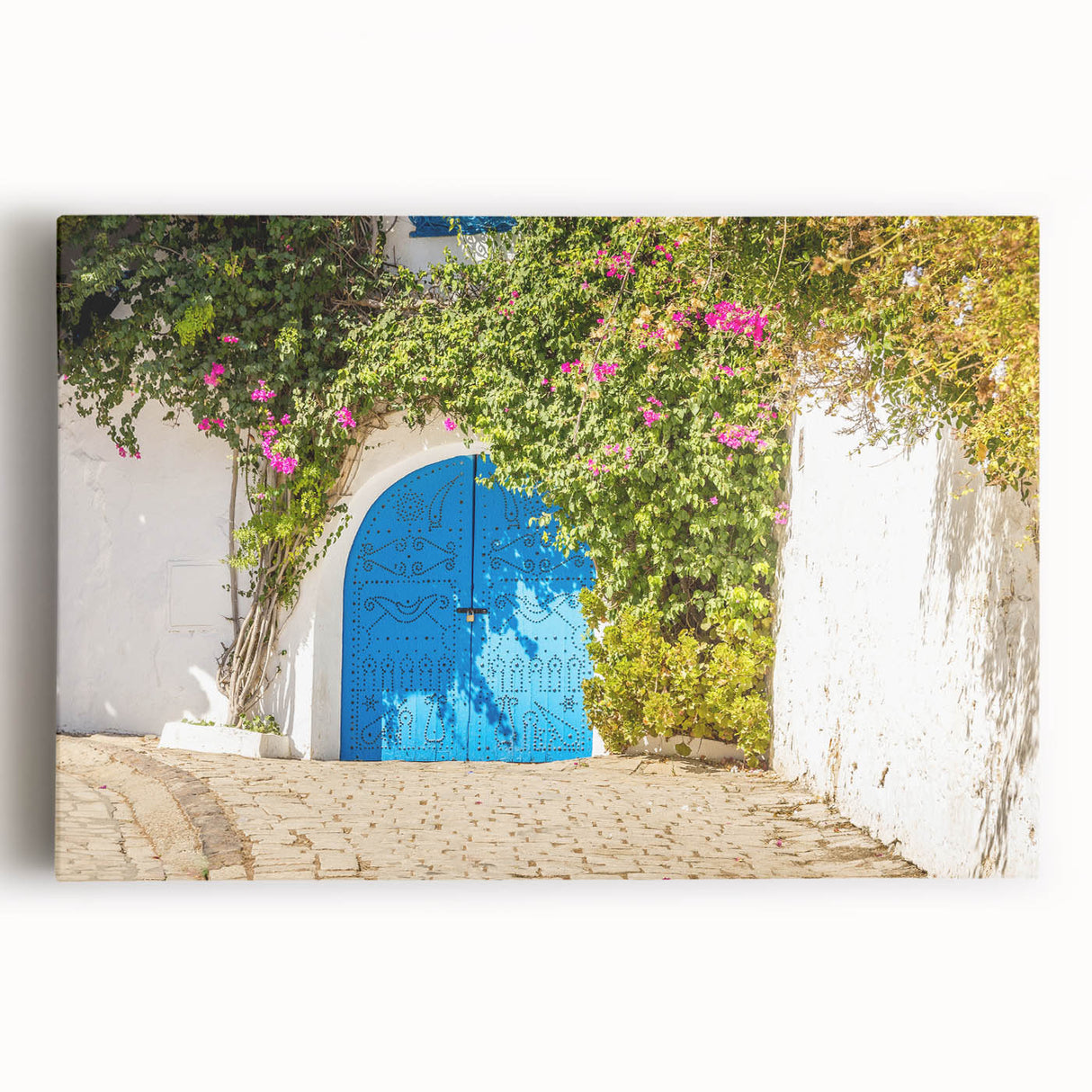 Black and white stretched canvas featuring a Tunisian landscape, ideal for kitchen wall art or bedroom decor.