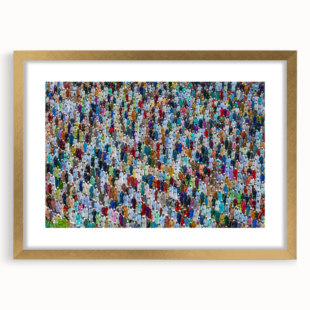 Extra large abstract art print featuring textured scenery of Bangladesh in muted earth tones on a gold-framed canvas.