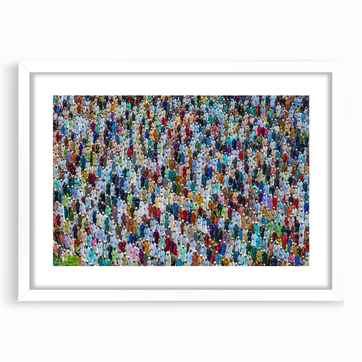 Abstract art print depicting a serene Bangladesh landscape in muted earth tones on a framed white canvas.