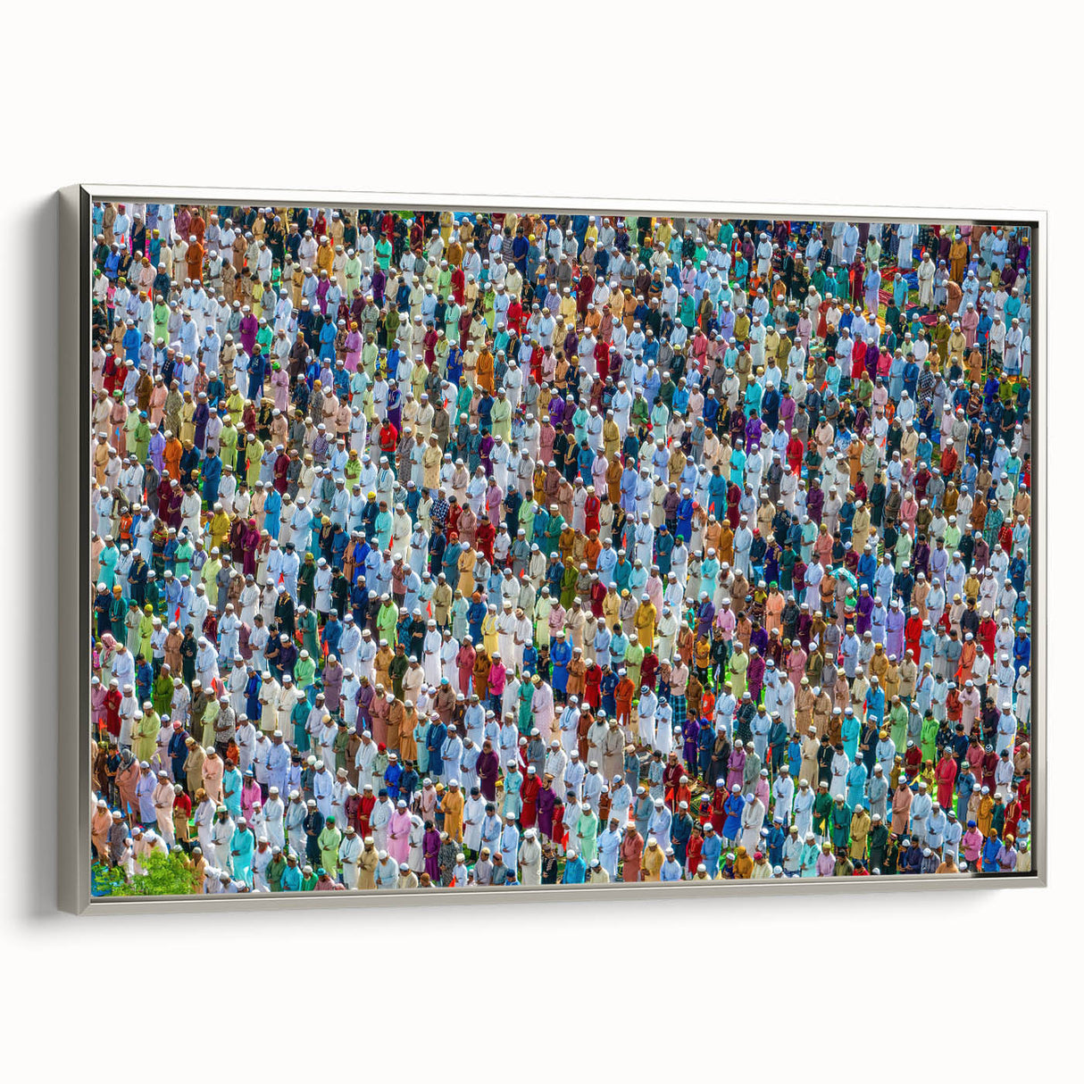 Landscape art painting of a Bangladesh scenery on framed canvas, featuring vibrant green and blue tones.