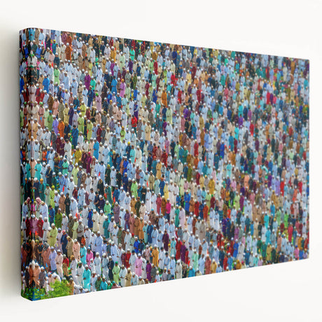 Large canvas print depicting a tranquil Bangladesh riverside scene in soft green and blue tones.