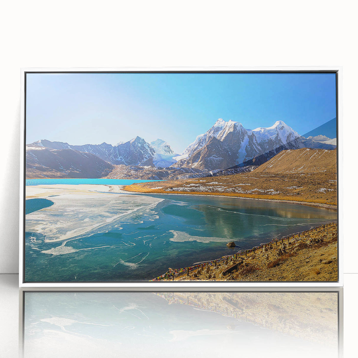 Acrylic print of an art deco-style Indian landscape in muted colors, suitable for modern nursery wall decor.