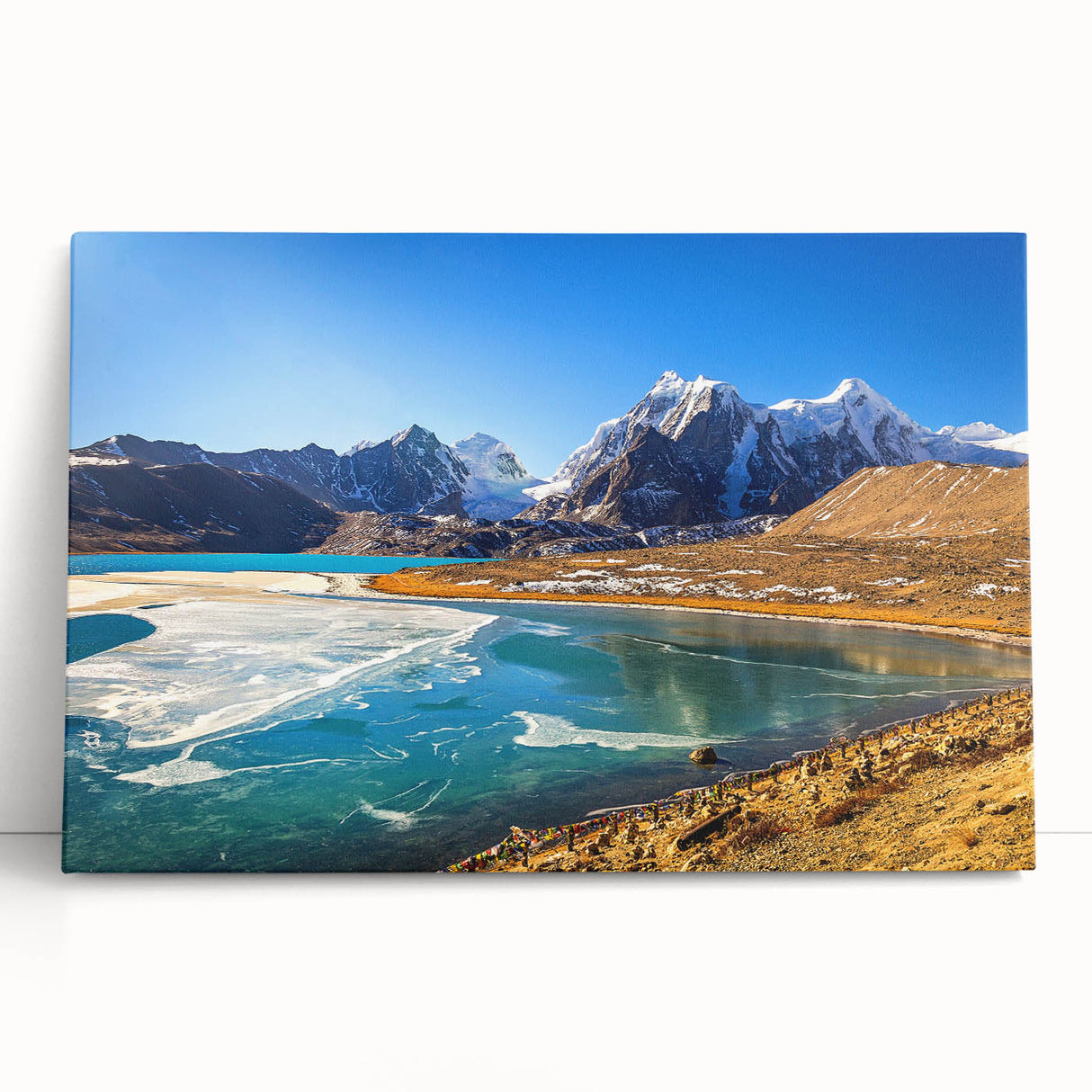 Large black and white stretched canvas of an Indian landscape, ideal for kitchen wall art or bedroom decor.