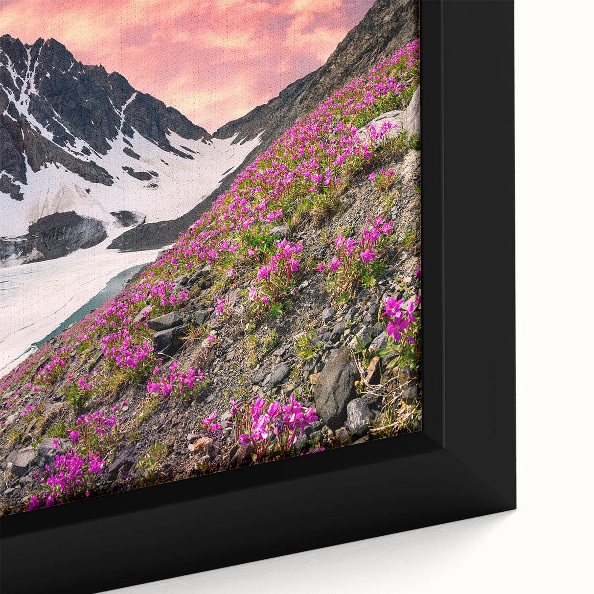 Black framed canvas depicting a textured, colorful Yukon scenery, ideal for extra large living room wall art.