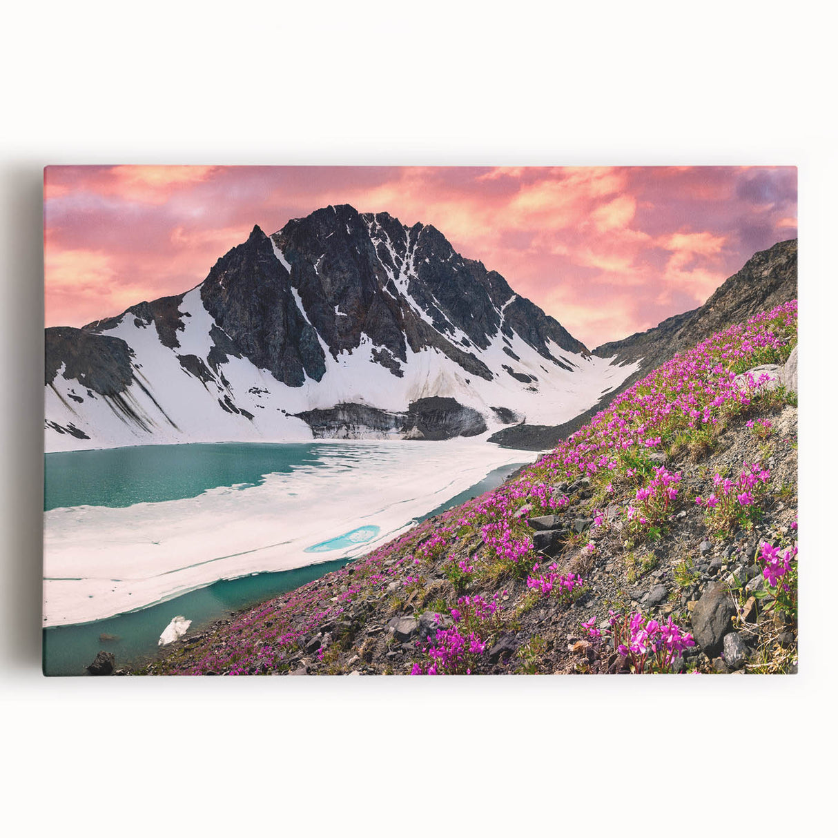 Black and white photograph of Yukon scenery on stretched canvas, suitable as large kitchen art.