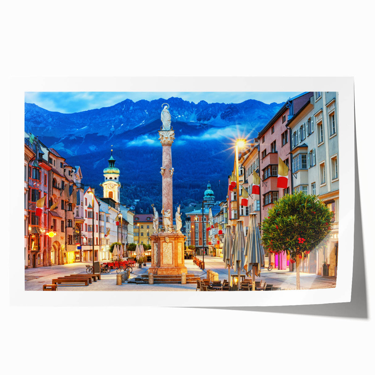 Extra large rolled print of a European scenic landscape with floral elements, ideal for art wall dining room.