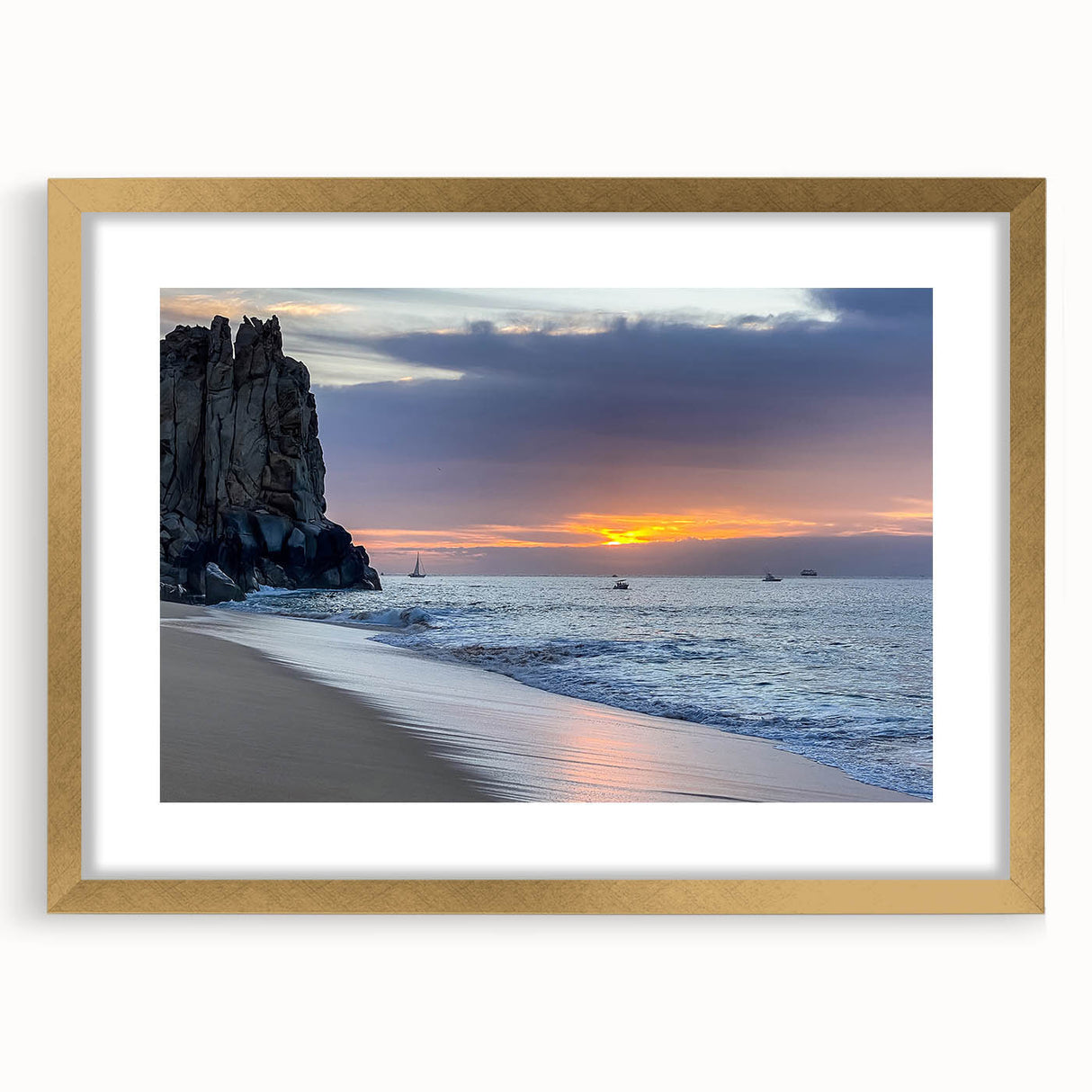 Abstract art print of Baja California scenery in muted earth tones on a framed canvas, suitable for dining room decor.