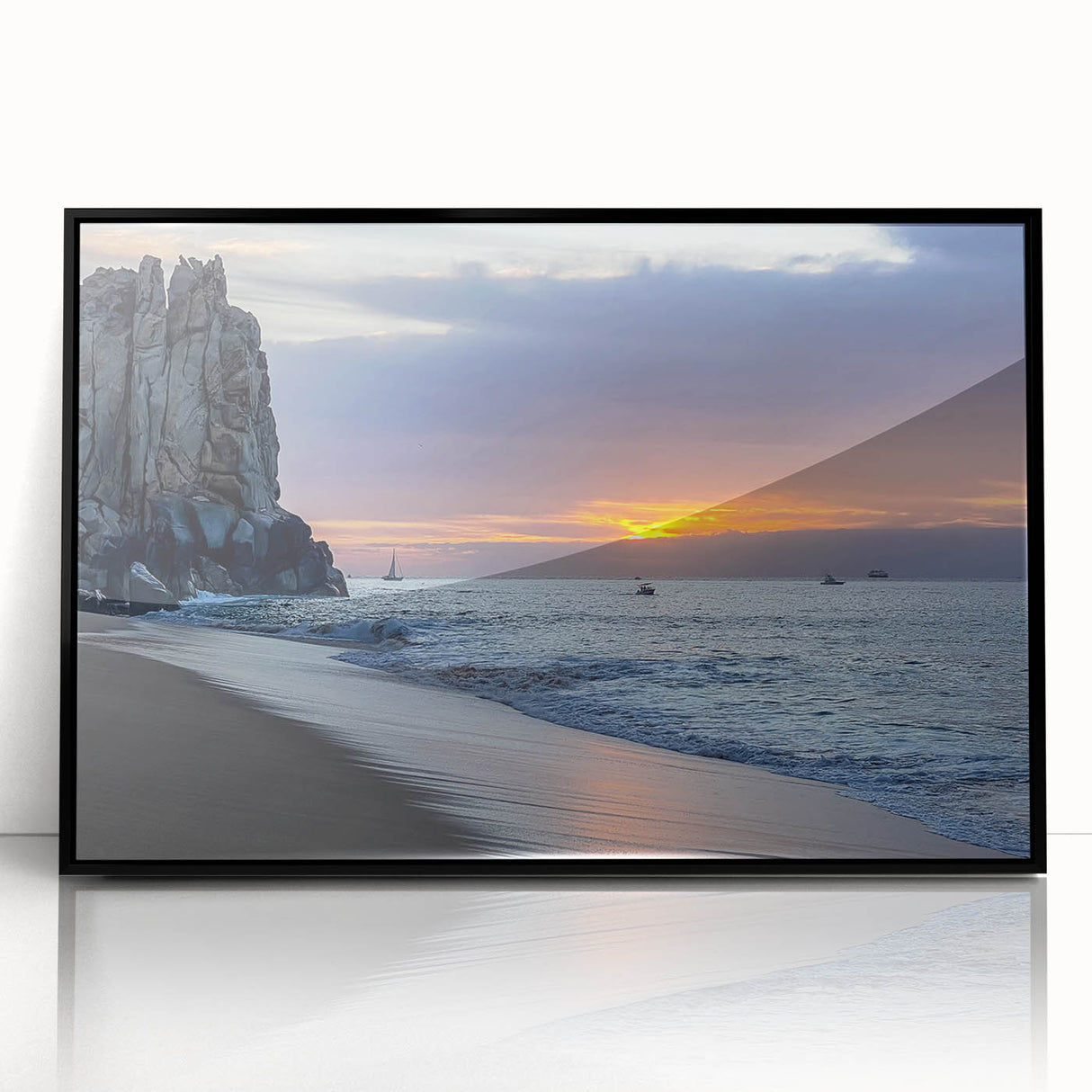 Large abstract wall art depicting Baja California scenery in muted earth tones on a framed acrylic.