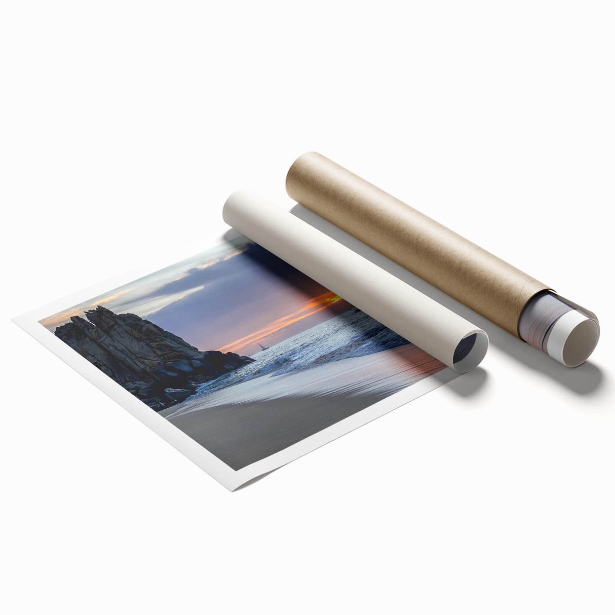 Extra large rolled print featuring a serene Baja California scenery with vibrant floral elements.