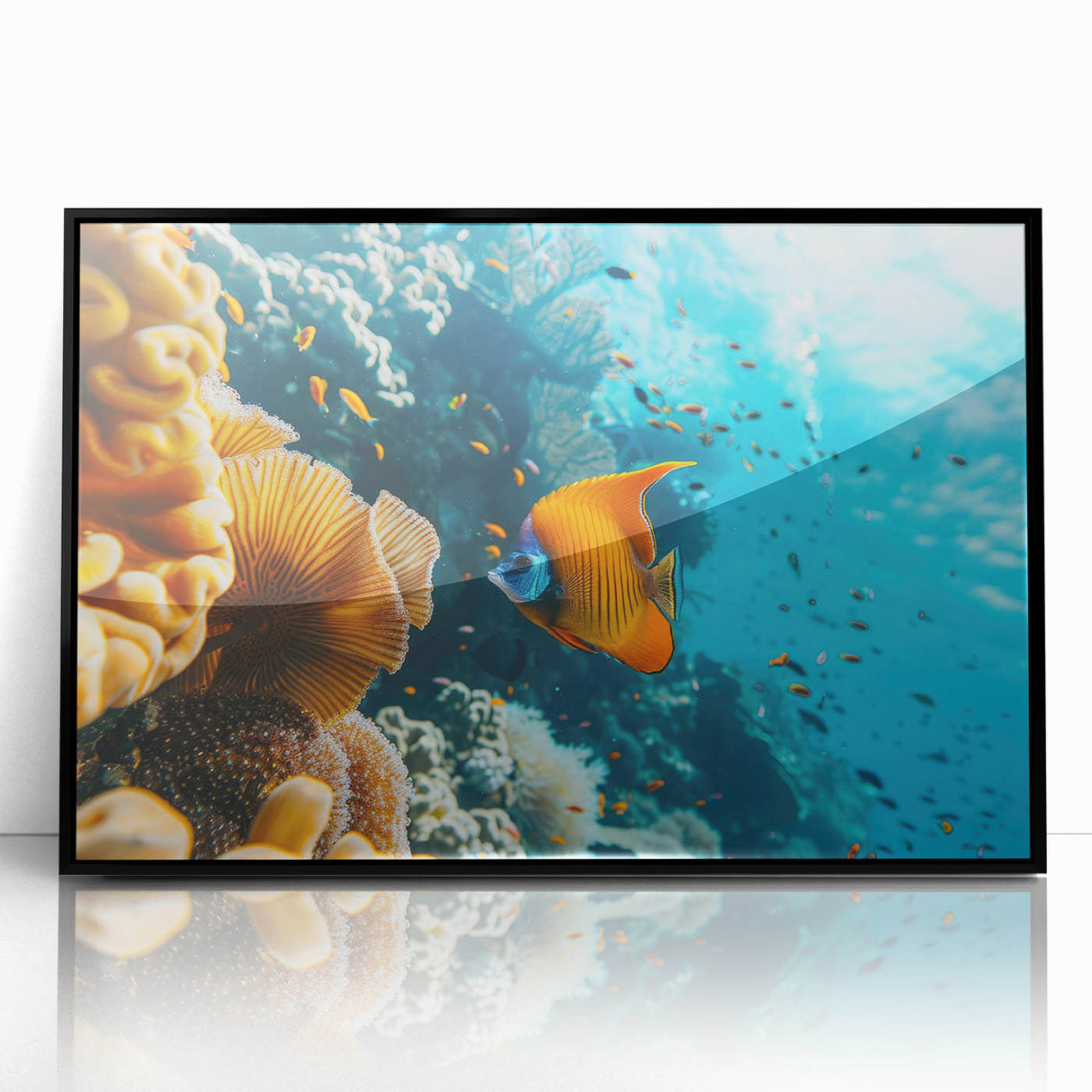 Large abstract wall art depicting a Mauritian landscape in muted earth tones on a framed acrylic.