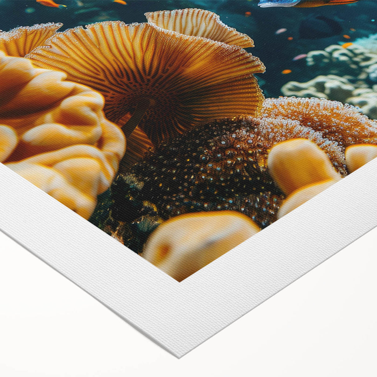 Art deco poster of a Mauritius scenery, displayed in pastel shades on a rolled canvas.