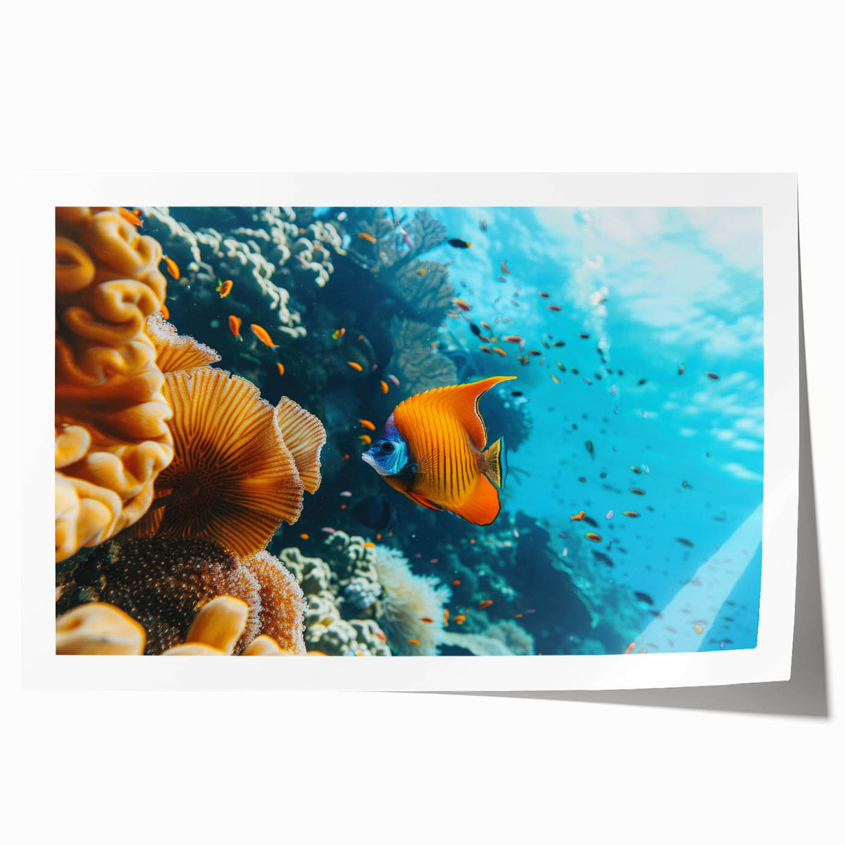 Extra large rolled print of a Mauritius scenery with vibrant floral elements, ideal for dining room decor.