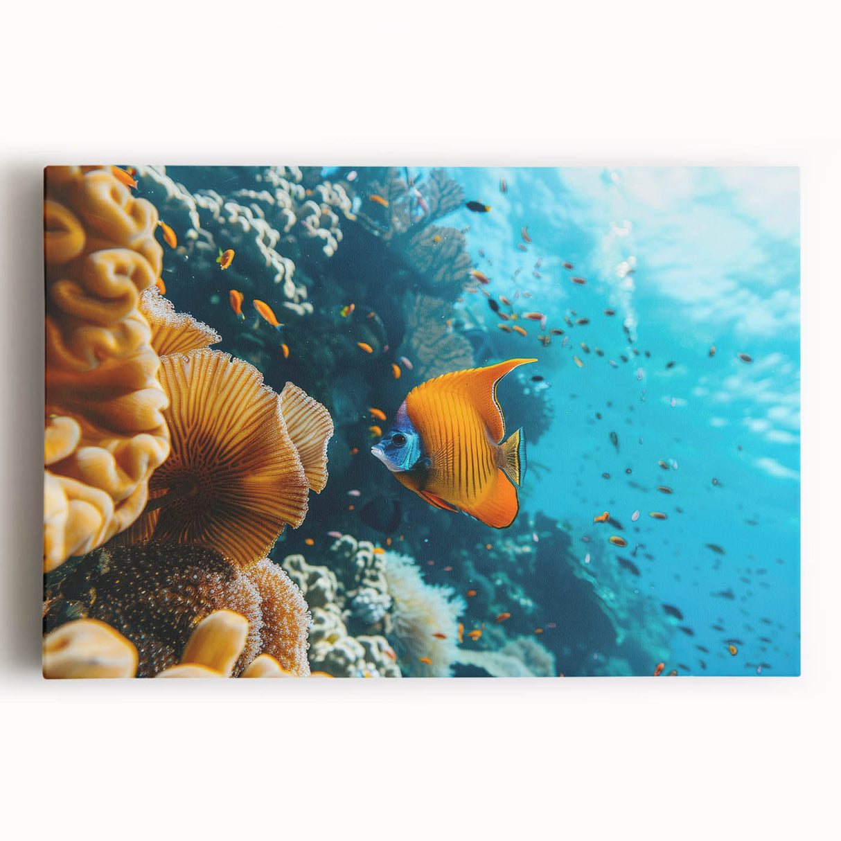 Large black and white stretched canvas featuring a scenic Mauritius landscape, ideal for kitchen wall art.