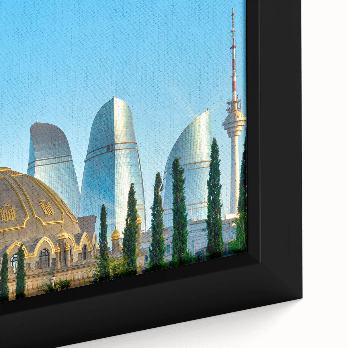 Extra large framed canvas featuring a textured, colorful abstract design on a black background, ideal for living room decor.