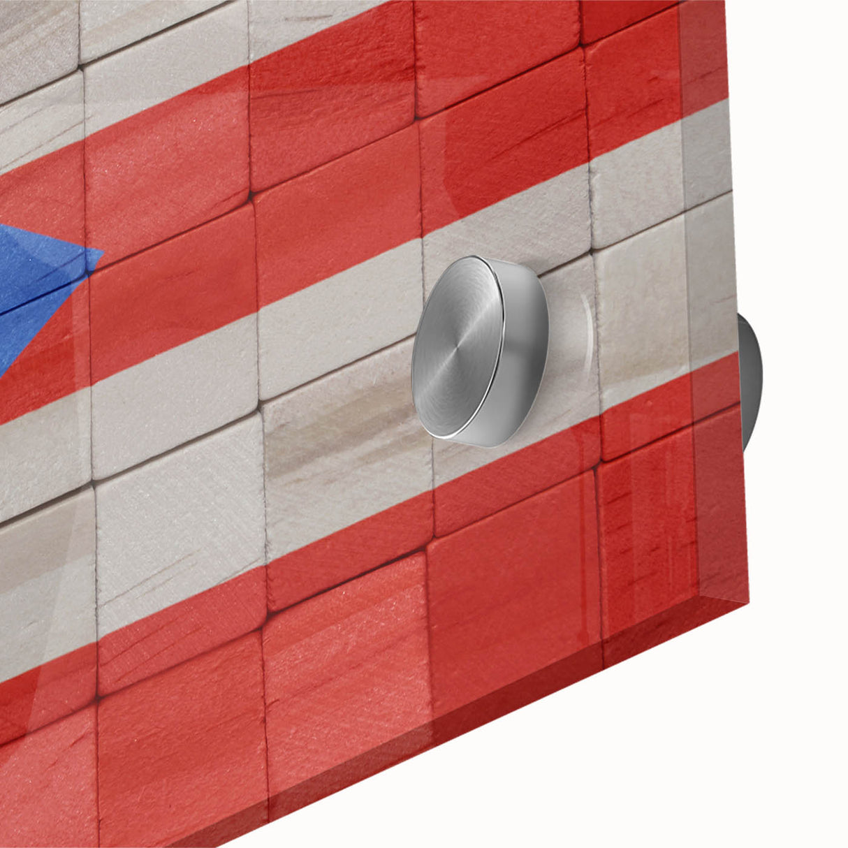 Large abstract wall art print of Caribbean scenery on acrylic glass, featuring vibrant blue and green hues.