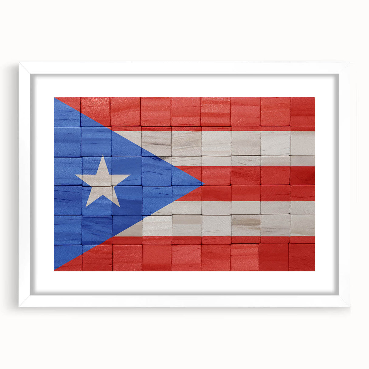 Textured abstract art print of a Caribbean scene in muted blues and greens on a framed canvas, ideal for bedroom art.