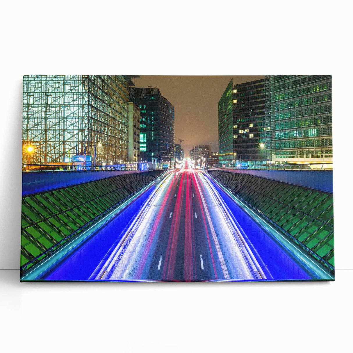 Black and white photo of a European street scene on large stretched canvas, suitable for kitchen art.