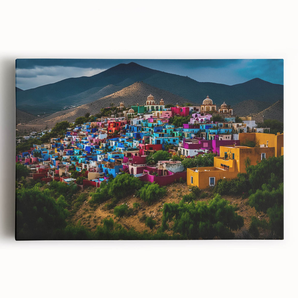 Black and white large art print of Oaxaca scenery on stretched canvas, suitable for kitchen wall art.