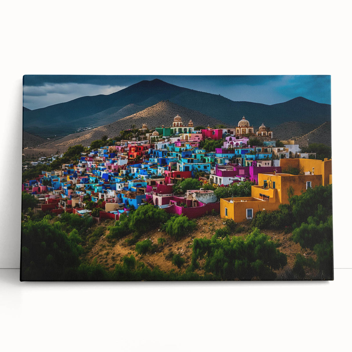 Black and white image of Oaxaca scenery on large stretched canvas, ideal for kitchen wall art.