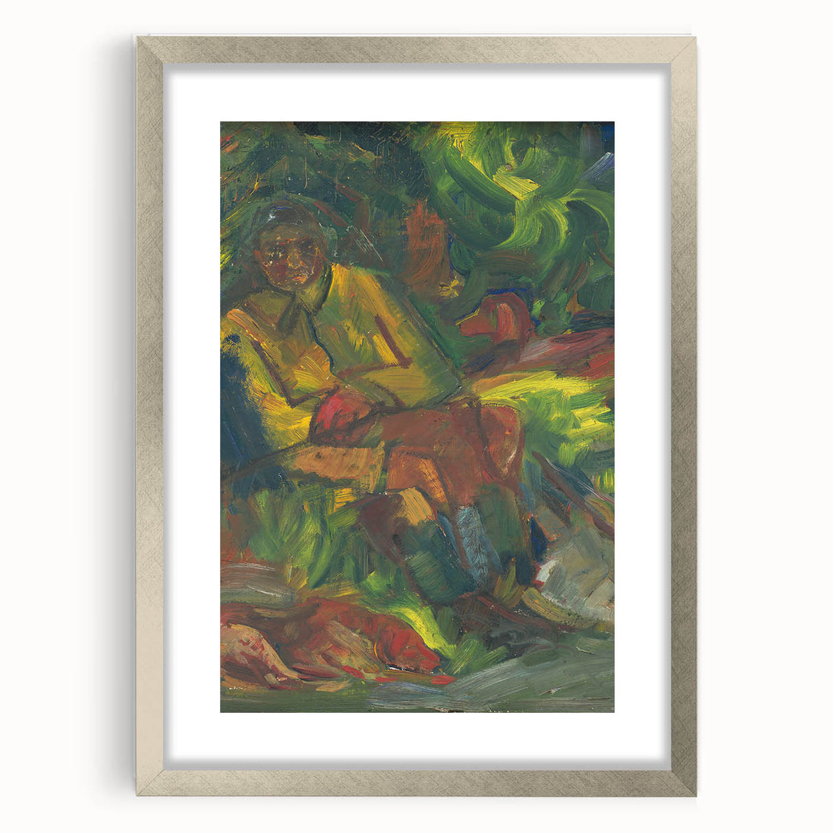Expressionist Art - Resting Hunter with Two Reclining Men