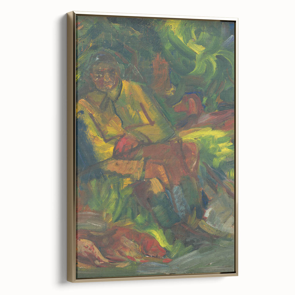 Expressionist Art - Resting Hunter with Two Reclining Men