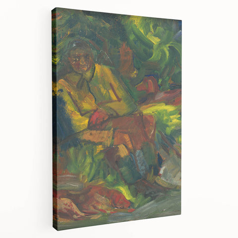 Expressionist Art - Resting Hunter with Two Reclining Men