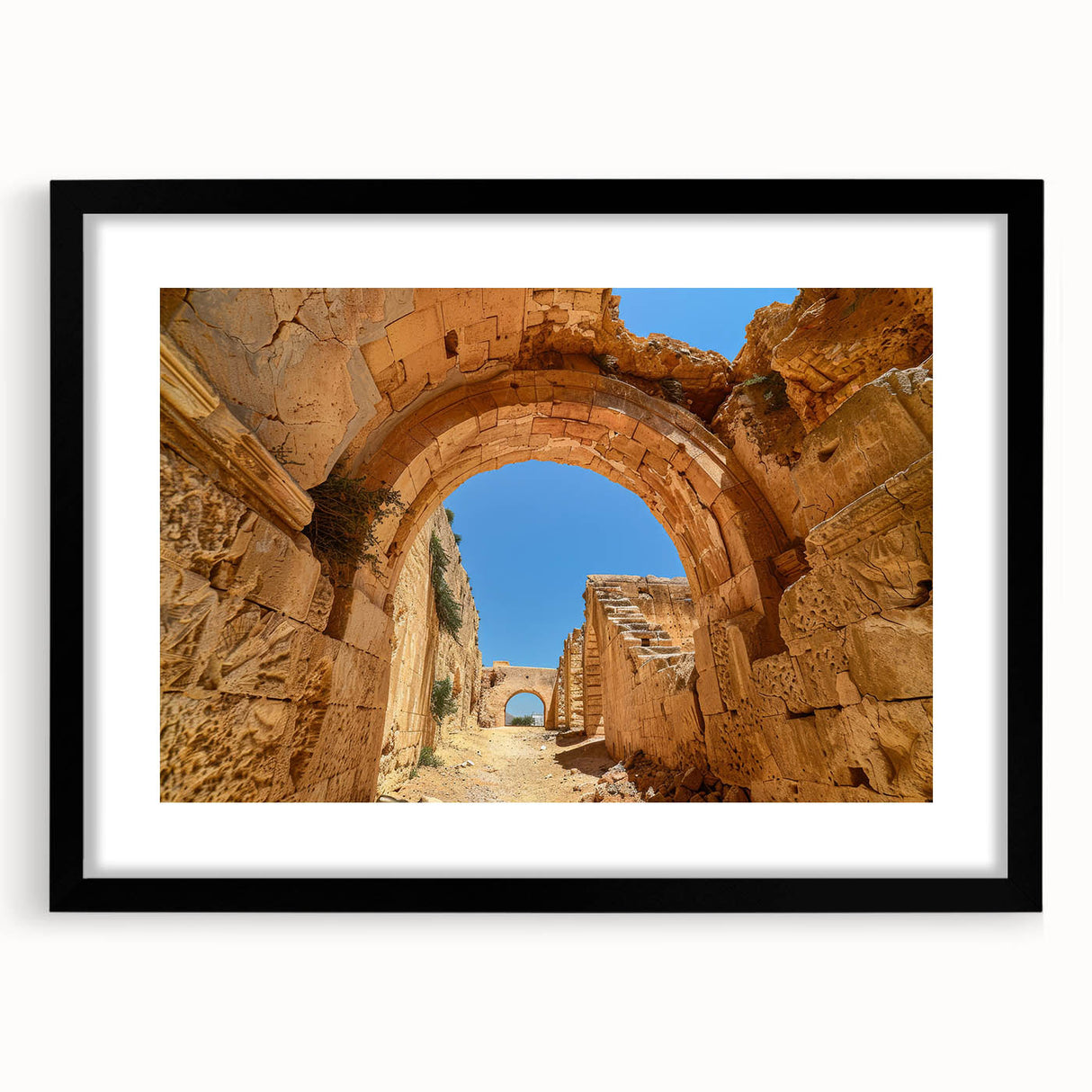 Extra large abstract art print featuring colorful, textured Ethiopian scenery on a black framed canvas.