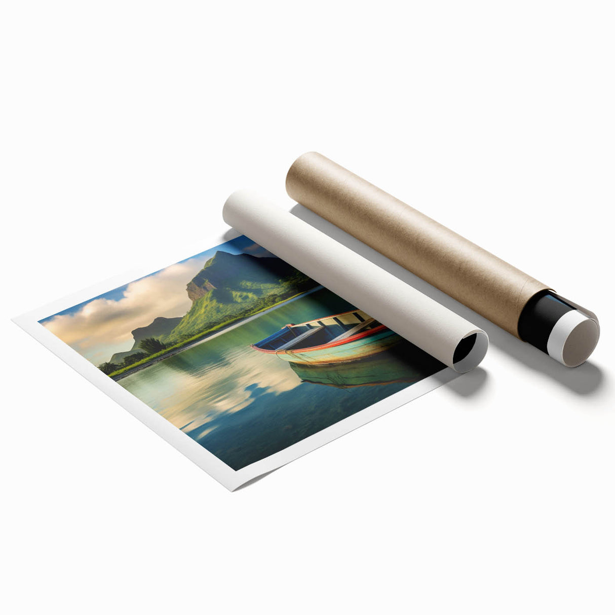 Extra large rolled print of a Mauritius scenery with vibrant floral elements.