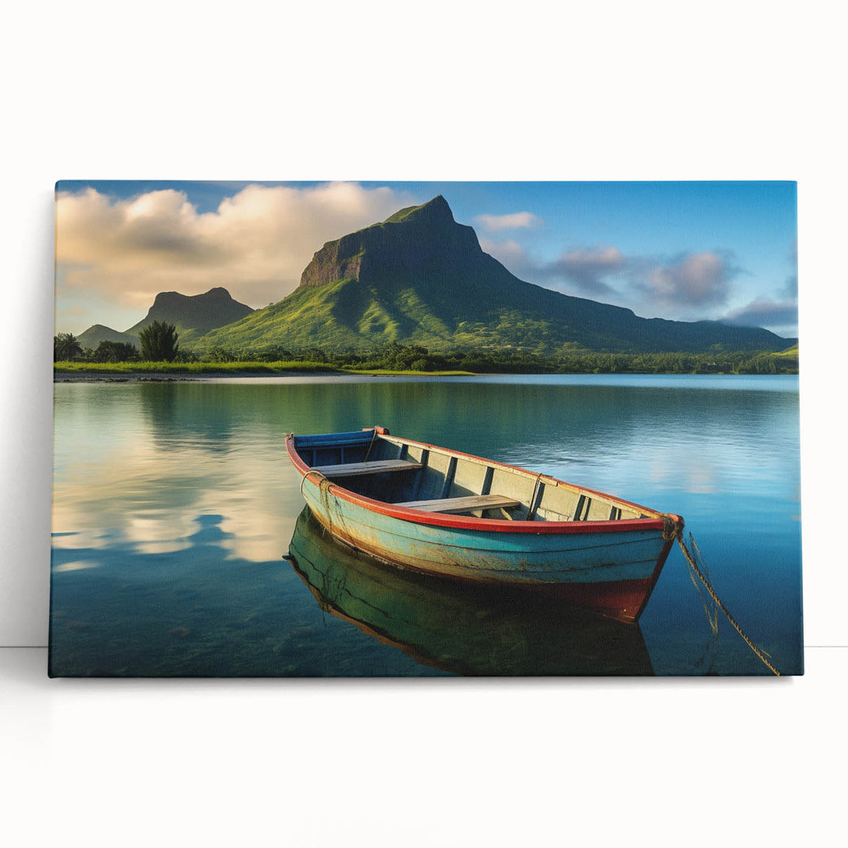 Large black and white photo of Mauritius scenery on stretched canvas, ideal for kitchen wall art or bedroom ambiance.