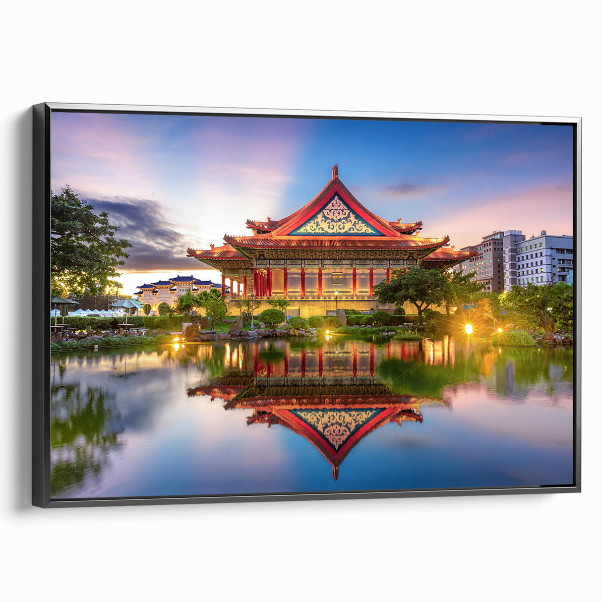Black and white framed canvas of a vintage-style Taiwanese landscape, ideal for bedroom decor.