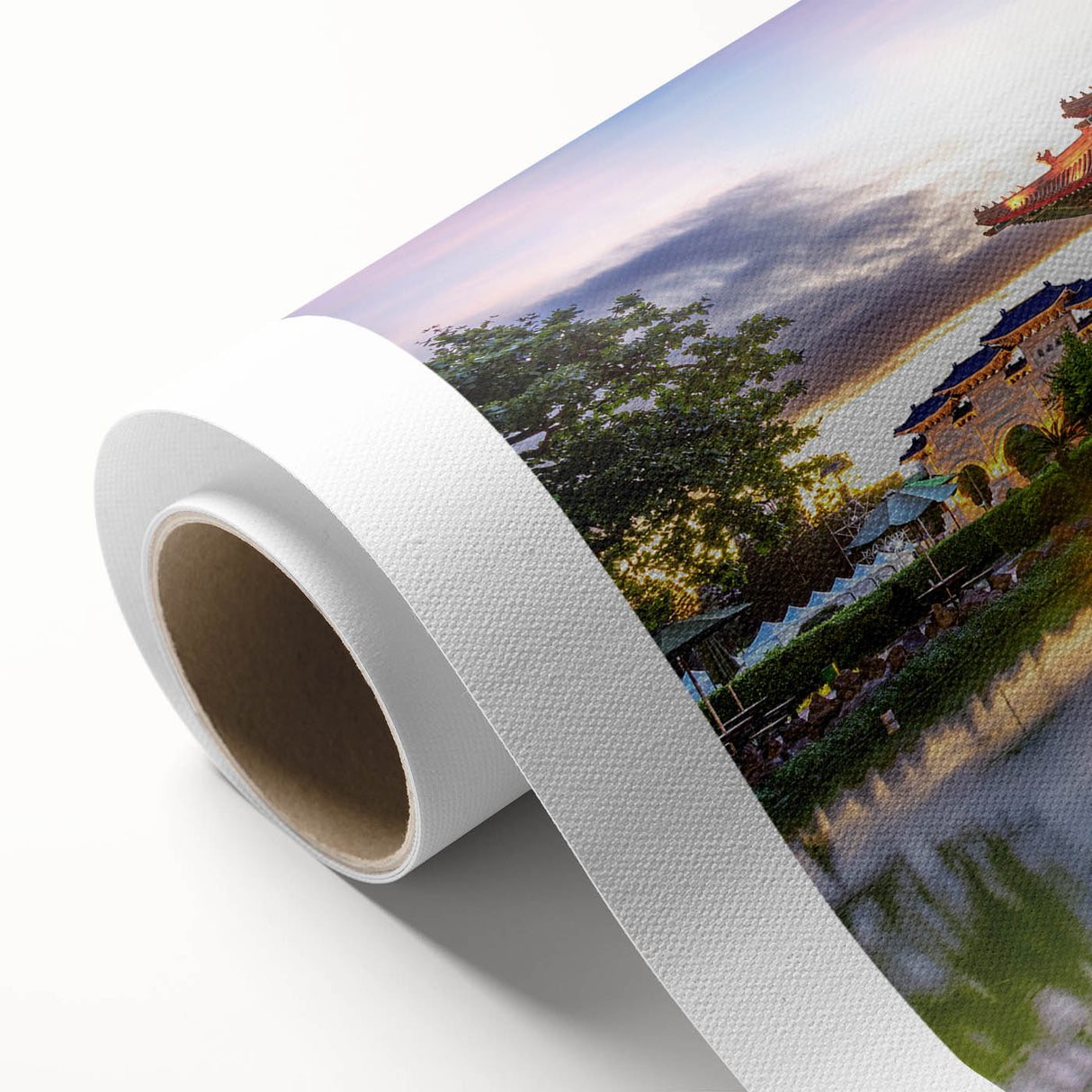 Art deco poster of Taiwan scenery in pastel colors on rolled canvas, suitable for nursery wall art or dining room decor.