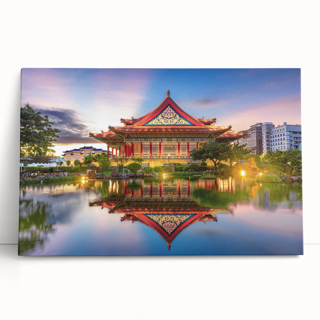 Black and white photograph of a serene Taiwanese landscape on stretched canvas, ideal for kitchen wall art.
