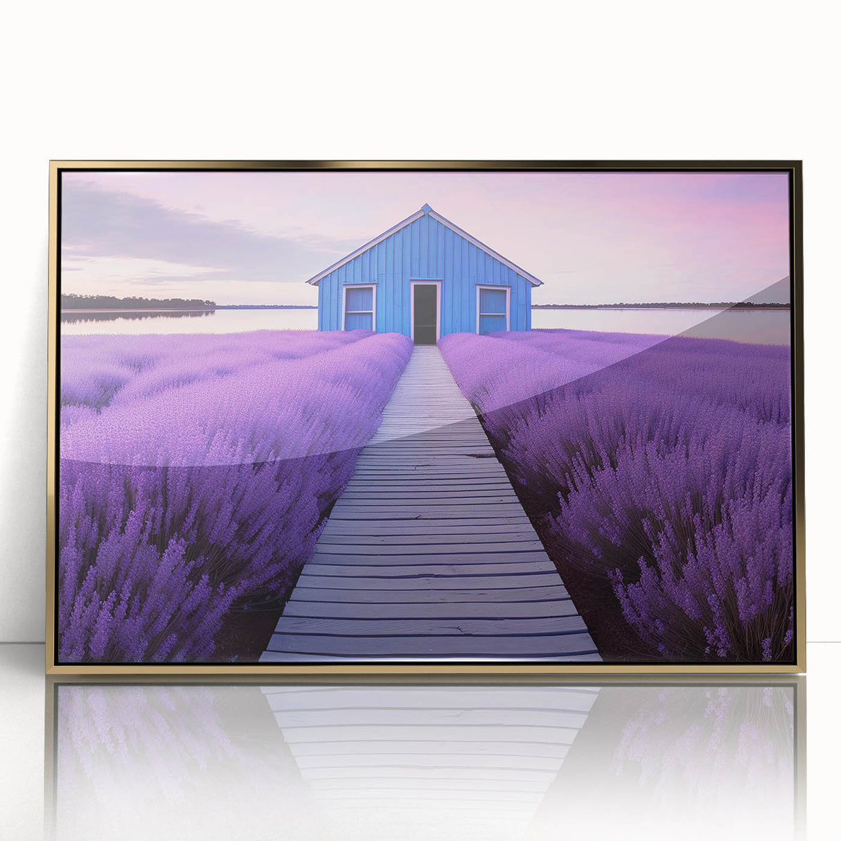 Mid-century modernist art of Perth skyline in gold and blue tones on framed acrylic, suitable for modern art wall decor.