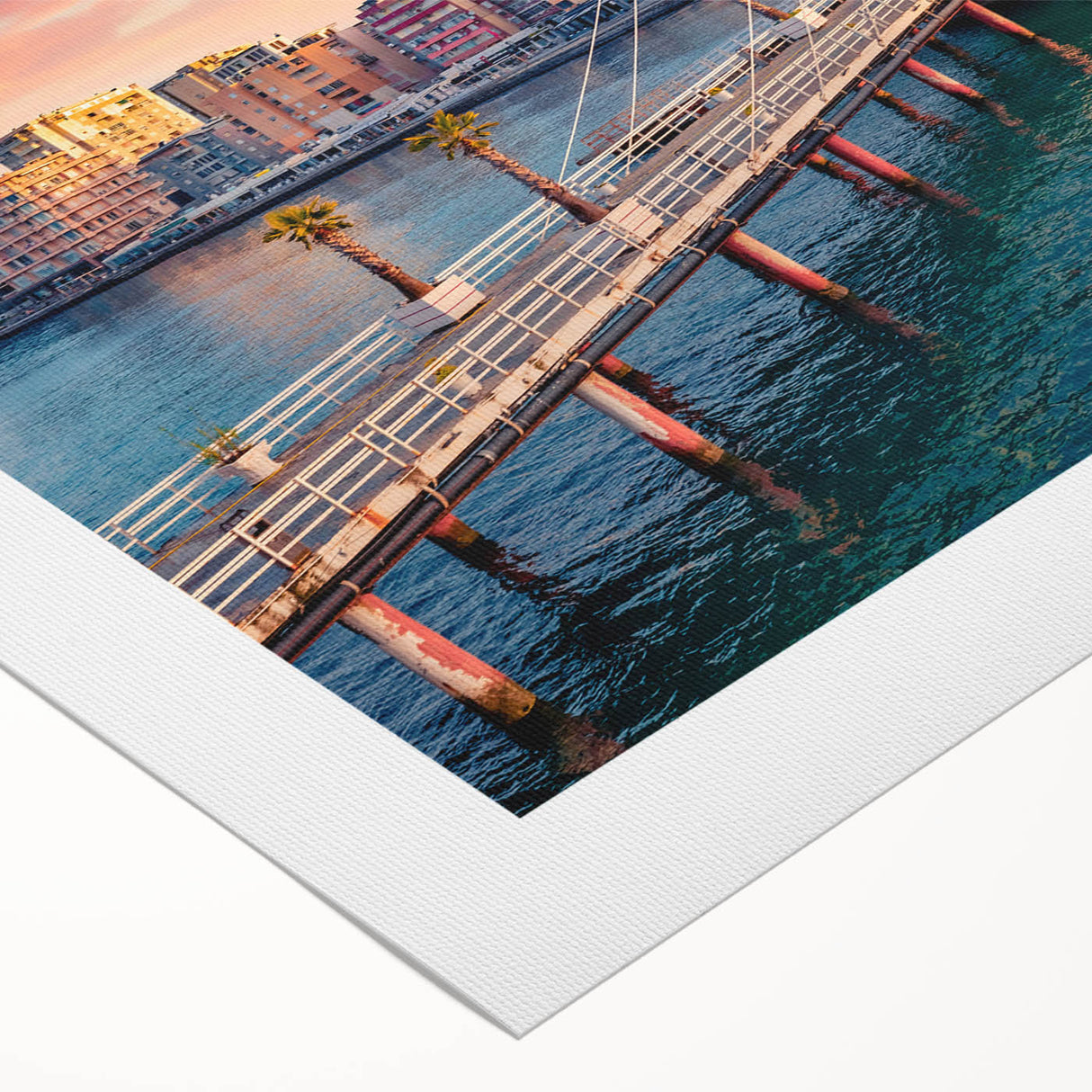 Art deco poster of a European Albanian landscape in muted earth tones on rolled canvas, suitable for dining room decor.