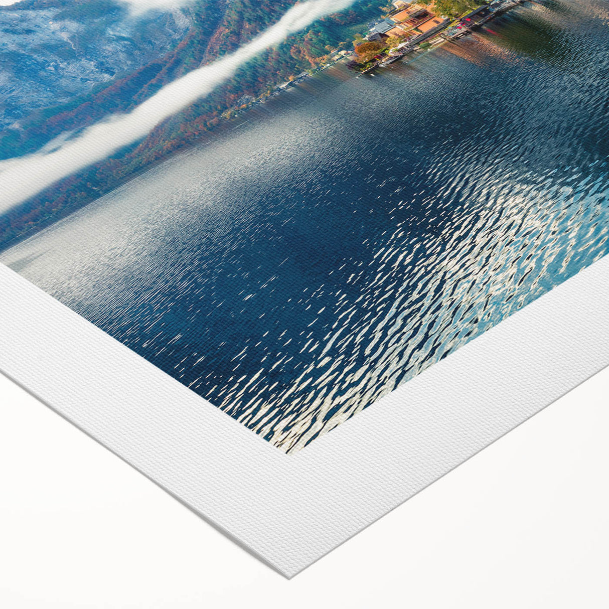 Art deco poster featuring a stylized Austrian landscape in muted earth tones on rolled canvas.