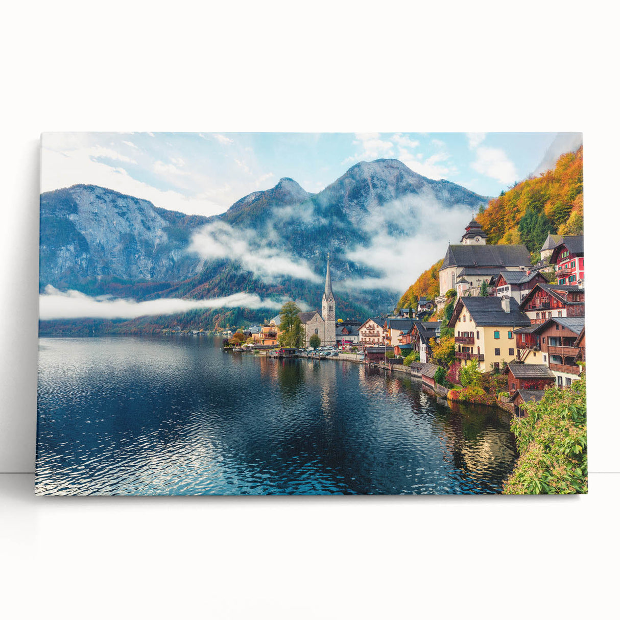Black and white stretched canvas of a European scenery, ideal for kitchen wall art.