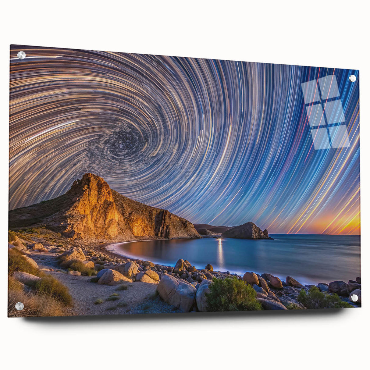 Large abstract wall art of Baja California scenery in muted earth tones on acrylic glass.