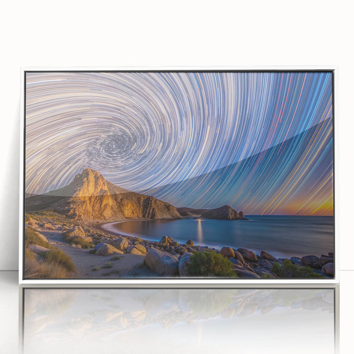 Acrylic print of Baja California scenery in art deco style with pastel colors, ideal for modern nursery wall art.