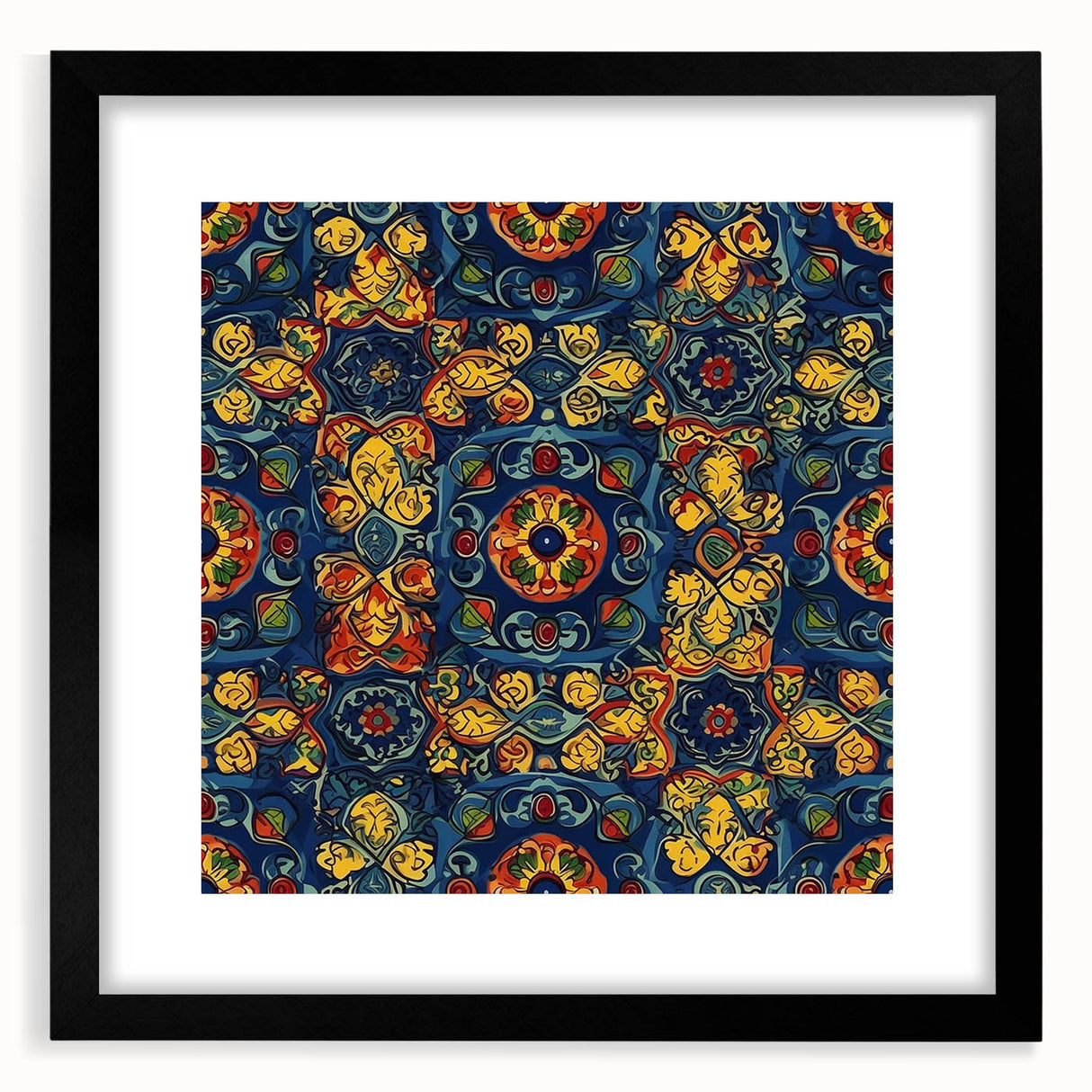 Extra large framed abstract art print of a vibrant, colorful Mexican Oaxaca scenery, ideal for living room decor.