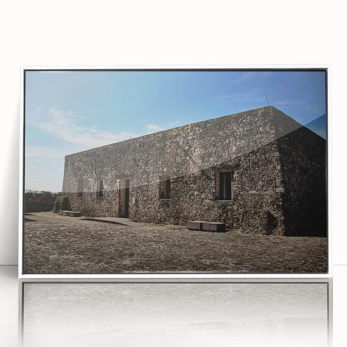 Framed acrylic print of a serene Quintana Roo landscape in pastel shades, ideal for modern art wall decor in a nursery.