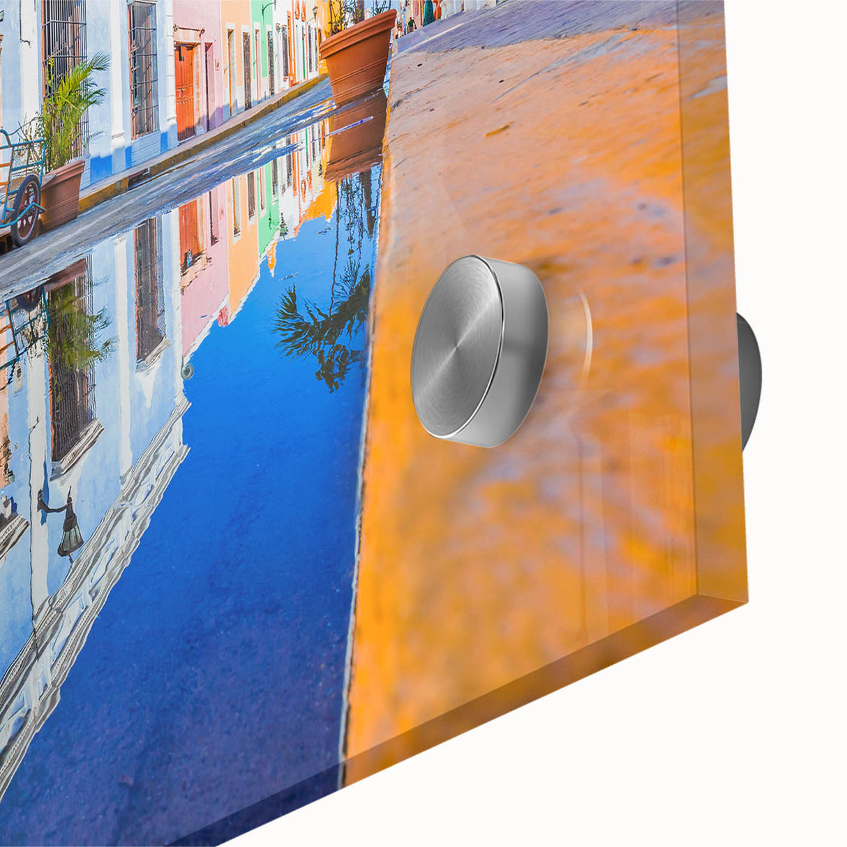 Large abstract wall art depicting Yucatan scenery in muted earth tones on acrylic glass, ideal for dining room ambiance.