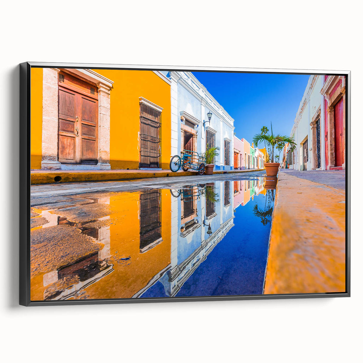 Black and white framed canvas depicting a vintage Yucatan landscape, ideal for bedroom wall decor.